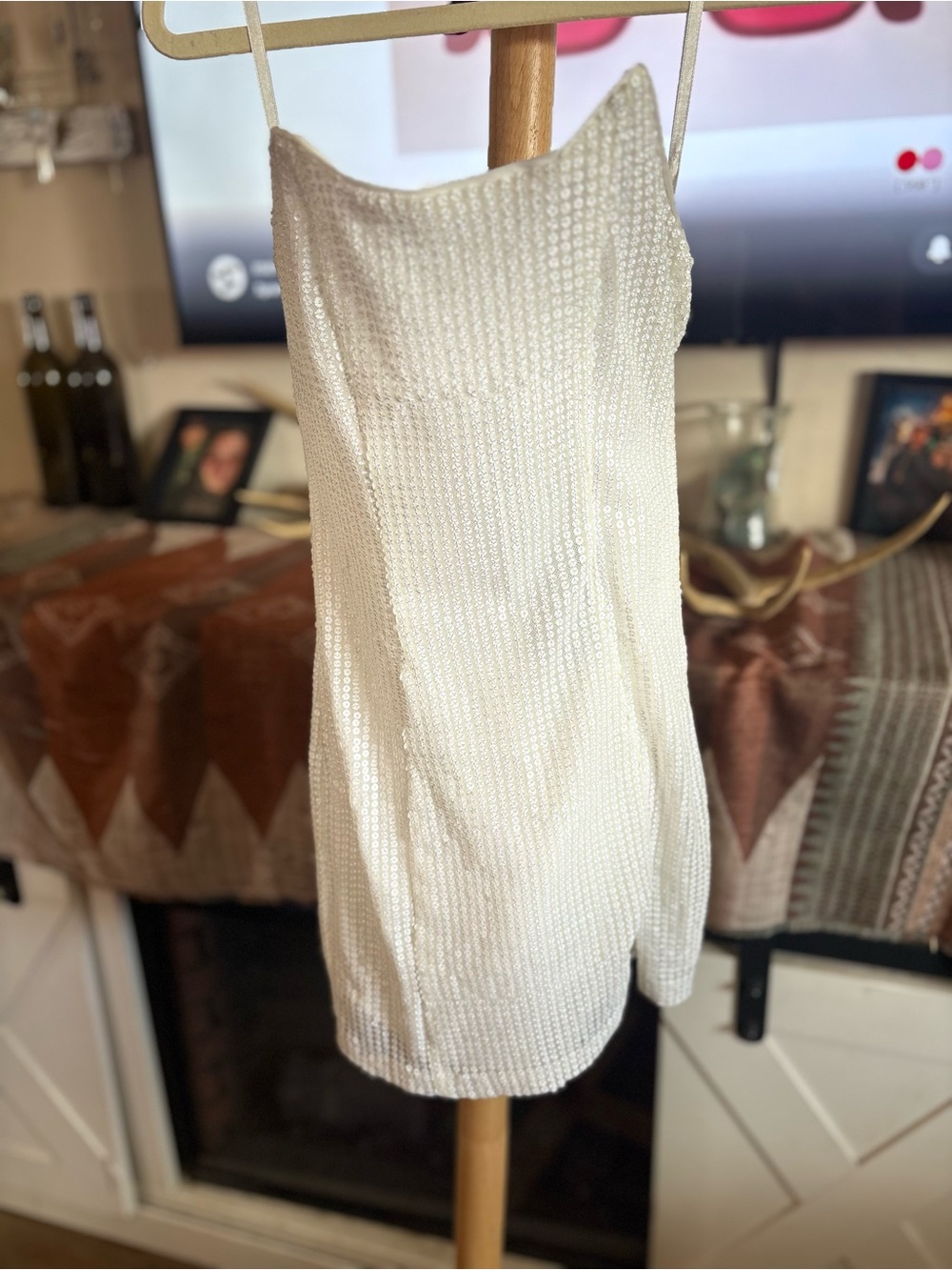 Michael Costello White Sequin Mini Slip Dress